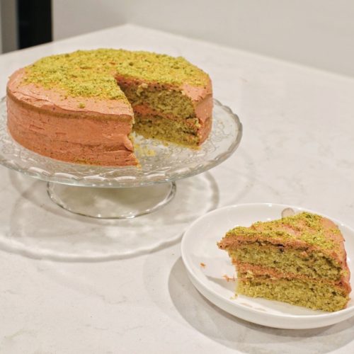 Pistachio Cake with Raspberry Buttercream